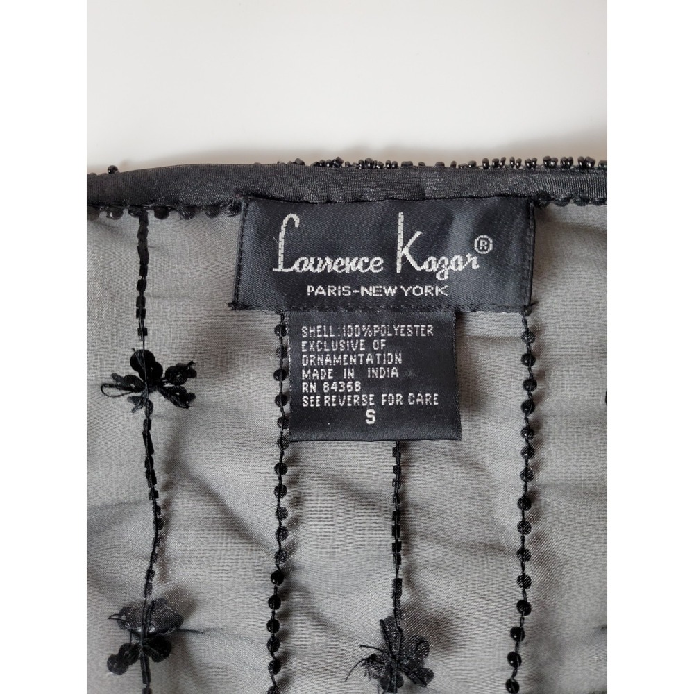 FLAWED Vintage Black Laurence Kazar Paris New York Sheer Beaded Jacket Small - Picture 3 of 12